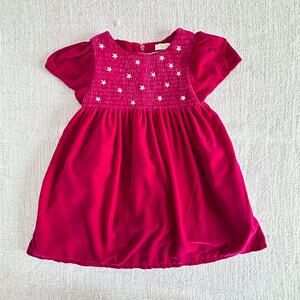 Mini Boden Fuchsia Velvet Star Embroidered Party Dress VGUC 2/3